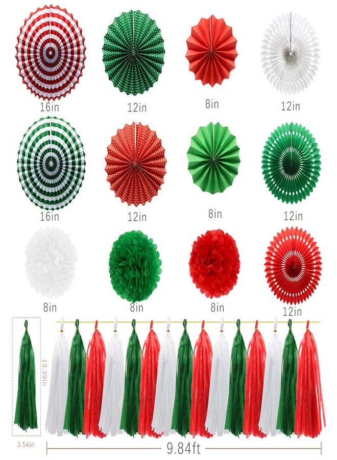 Meiduo Red Green White Hanging Paper Fans Pom Poms Flowers Tissue Tassel Garland for Graduations Christmas St. Patrick's Day Party Decorations - Image 2